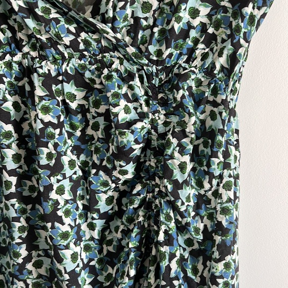Zara Green Blue Floral Mini Wrap Dress Size M Ruched Front - Picture 7 of 10